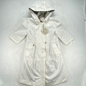 Tulle Hooded Trench‎ Coat Floral Lined Lightweight Jacket White XS